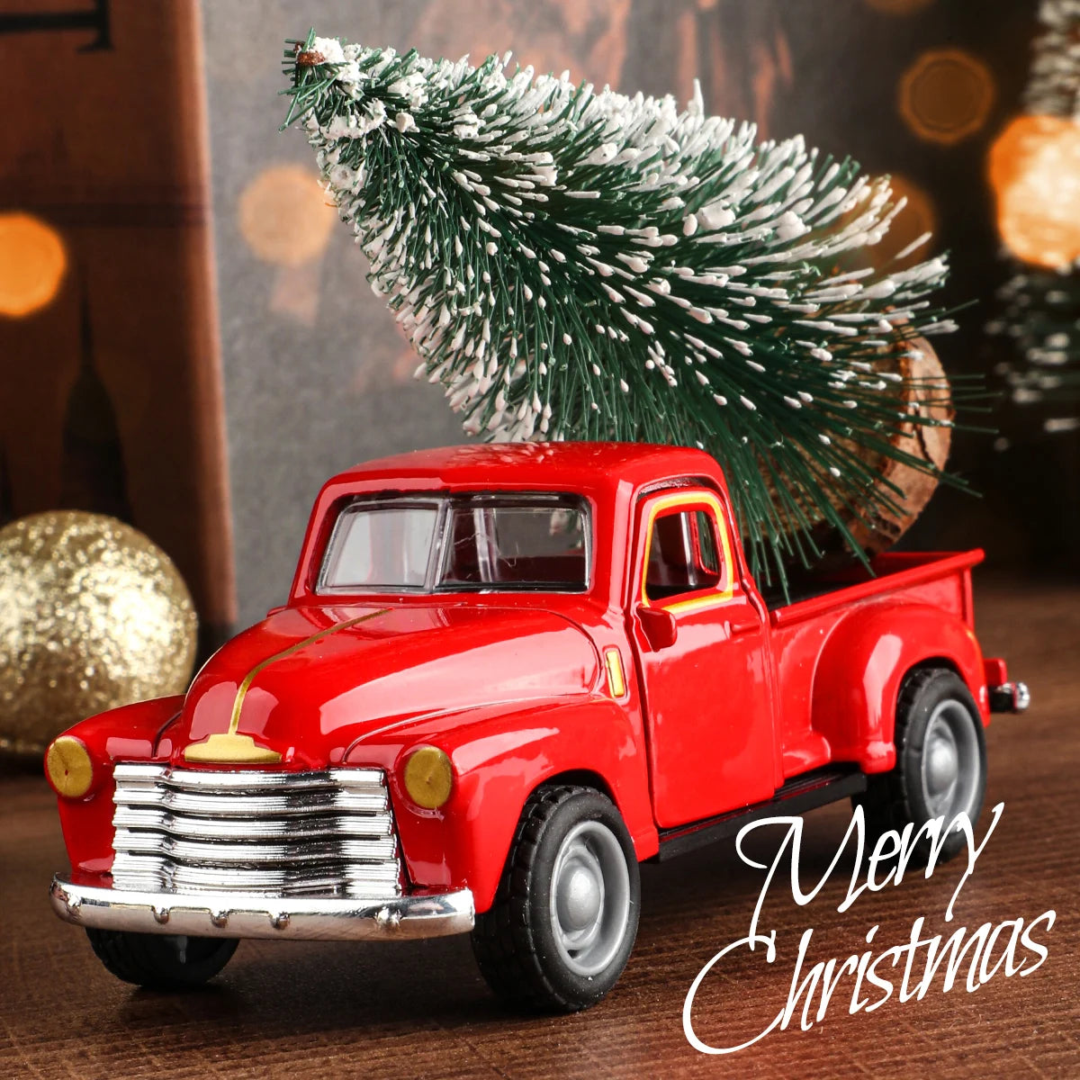 Mini truck+Christmas tree 2-piece ornament set; a good thing for home atmosphere decoration; living room and office desk orna