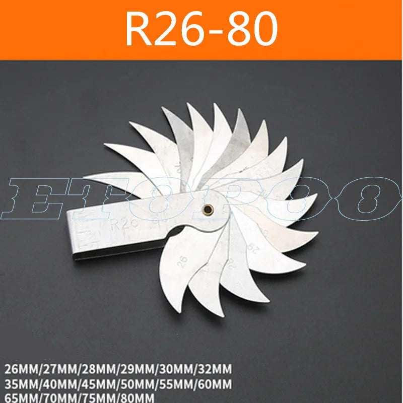 Radius Template R Gauge R1-6.5 7-14.5 15-25 26-80 Radius Gage Plate Fillet Gaug External Internal Concave Convex Measuring To