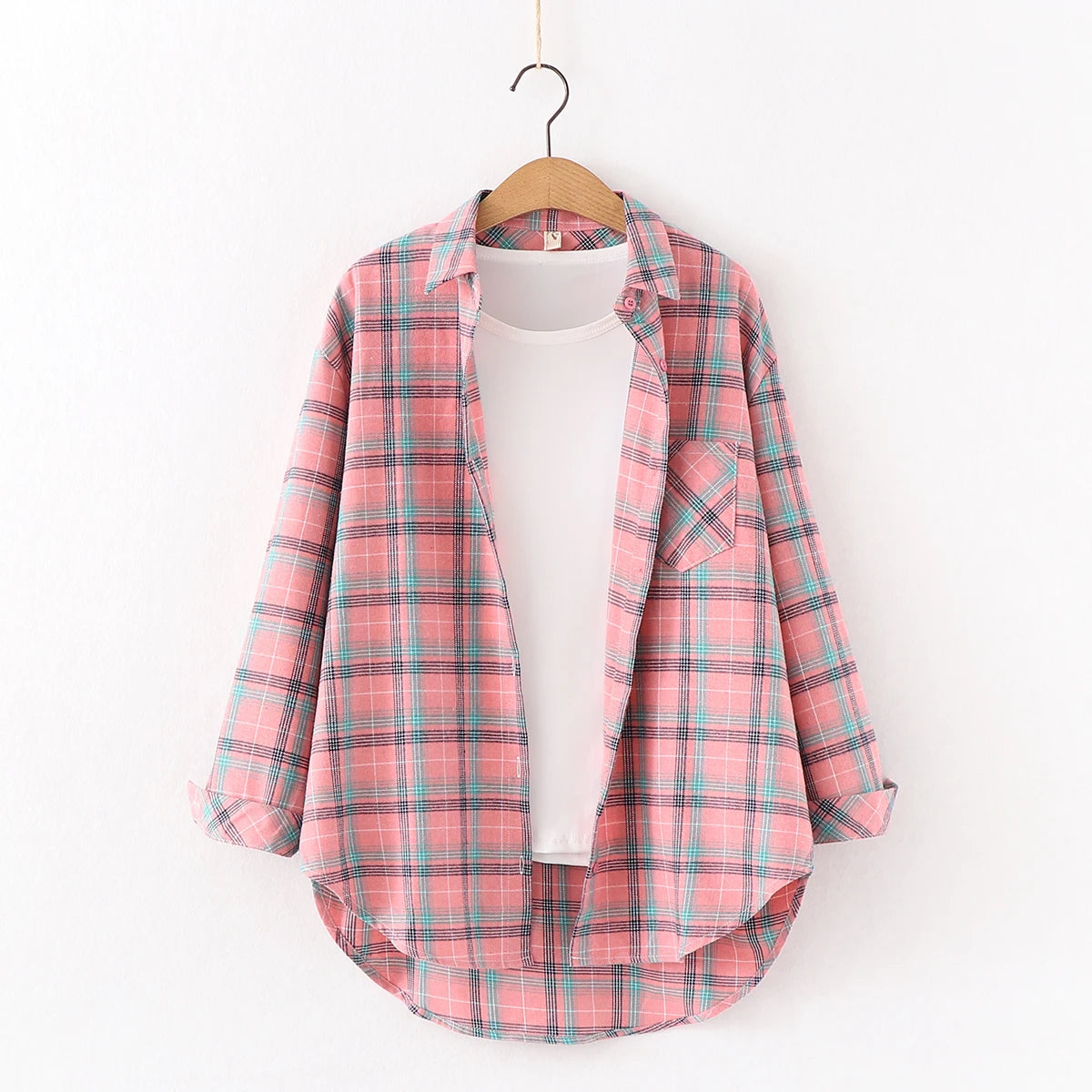 Fresh Flannel Plaid Shirt Women 2026 New Female Blouses and Tops Cotton Loose Long Sleeve Casual Shirts Fine Women's Clothes 
