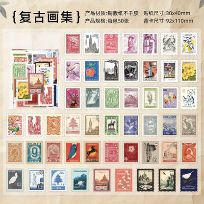 50 sheets Philatelic museum series Postage stamp theme stickers Scrapbooking Material handmade Diary Album Junk Journal Suppl