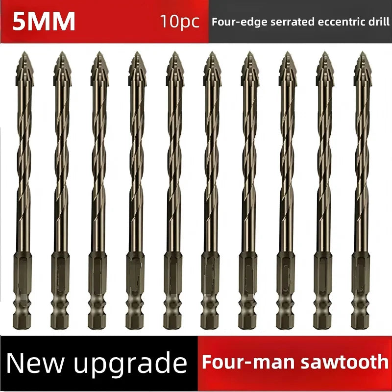 High-Four-Edged Serrated Eccentric Drill for Dry Drilling of Ceramic Tiles, Glass, Marble, Concrete, Stainless Steel Drill Bi