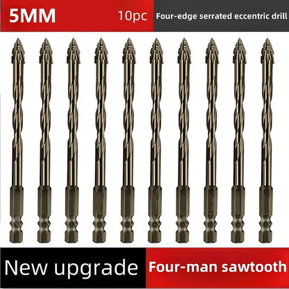 High-Four-Edged Serrated Eccentric Drill for Dry Drilling of Ceramic Tiles, Glass, Marble, Concrete, Stainless Steel Drill Bi