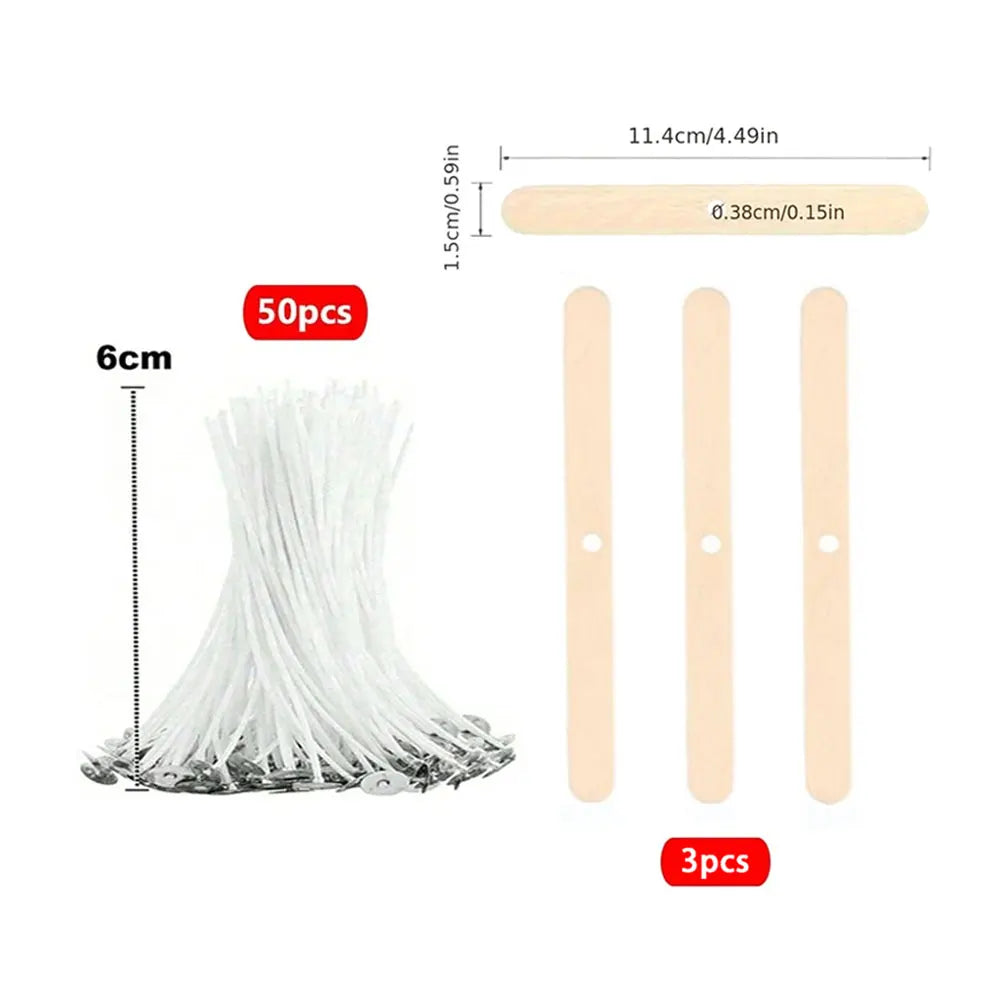 53pcs Candle Wicks Holder Waxed Cotton Candle Wicks Set with Stand Original Smokeless Candle Wicks Soy Oil Wax Core Woven Mak