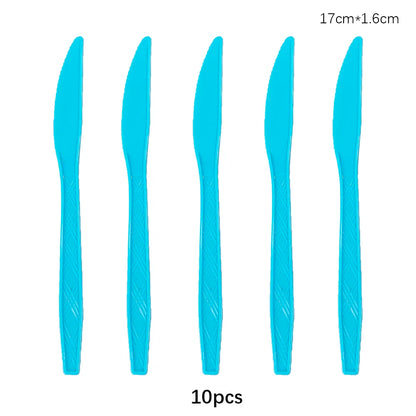 Disposable Knife Fork Spoon Cutlery Set Pink Blue Disposable Tableware Birthday Party Decorations Wedding Baby Shower Supplie