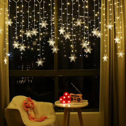 Christmas Decor Snowflake Window Curtain Garlands Led Icicle Fairy Lights Outdoor Garland for Home Party Garden New Year Deco