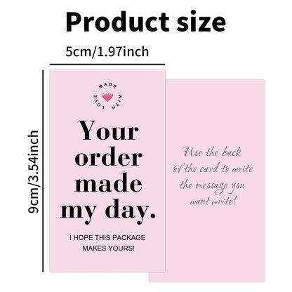 50pcs Pink Thank You Cards With'your Order Made My Day'message,Appreciation Card For Small Business Package,Retailer Thanks N