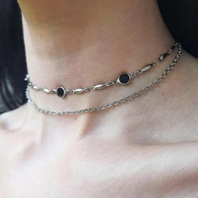 2024 Retro Style Texture Join Necklaces For Women Silver Color Stainless Steel Neck Chains For Women Jewelry Chocker - Blue w