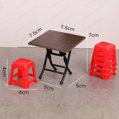 Miniature Vintage Table And Chair Set Guangdong Stool Simulation Model Accessories For Kids Pretend Play Dollhouse Mini Furni