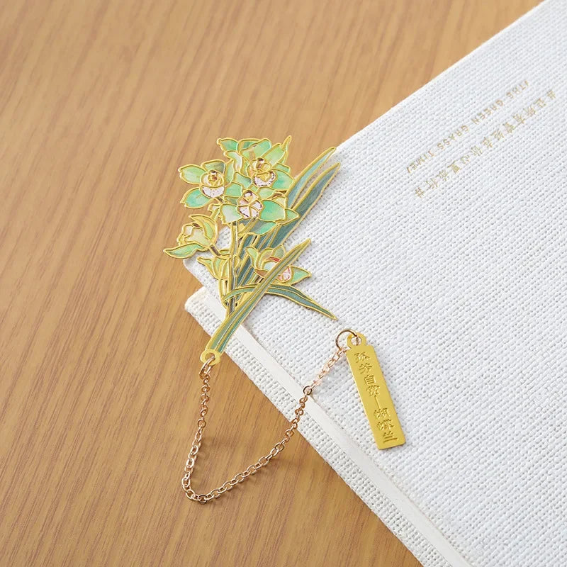 Gift Chinese Design Flowers Brass with Tassel Pendant Vintage Book Clips Office Fine Creative School Stationery Bookmarks