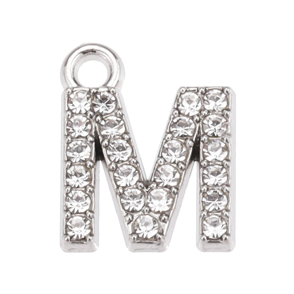 10/26pcs Silver Color Alloy Crystal Mini Alphabet 26 Letter Charms Pendants for Women Necklace Earring Jewelry Accessories - 
