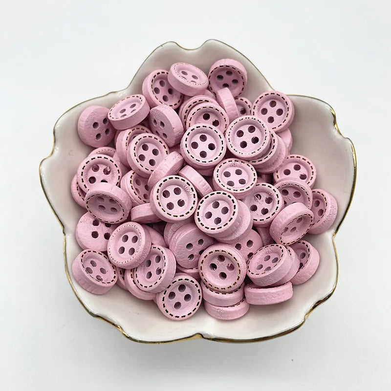 50pcs 10mm 4hole Mini Color Kids Buttons Wood Buttons Clothing Wedding Decoration Sewing Accessories - 09