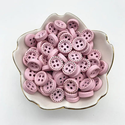 50pcs 10mm 4hole Mini Color Kids Buttons Wood Buttons Clothing Wedding Decoration Sewing Accessories - 09
