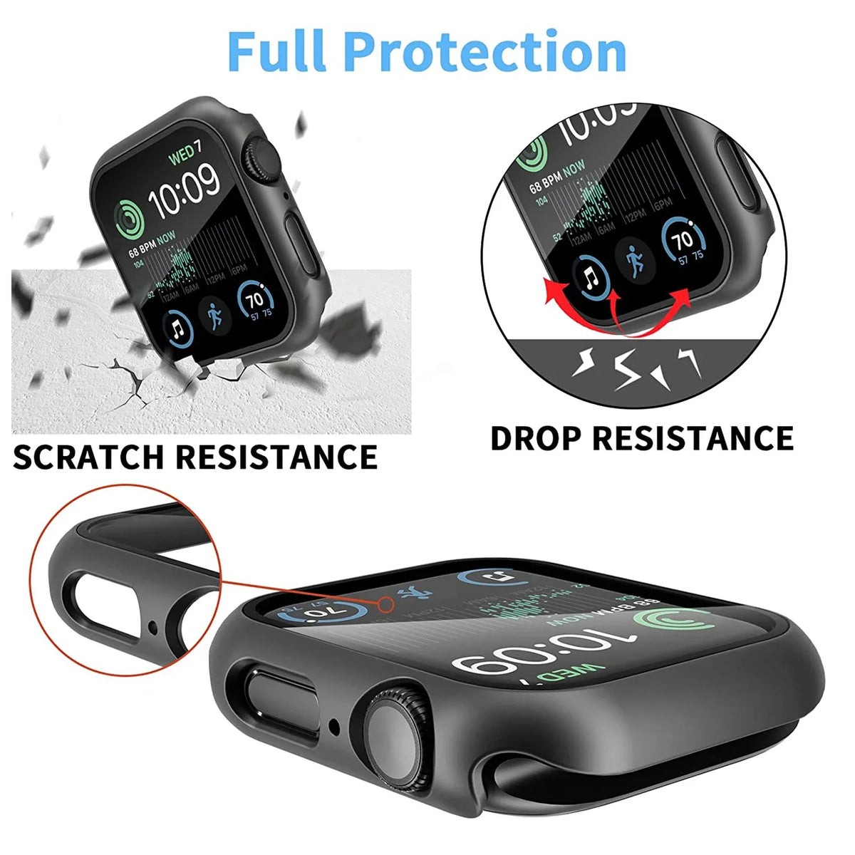 Tempered Glass+Cover For Apple Watch 11 10 9 8 7 46mm 42mm PC Bumper Screen Protector Case iWatch Series 7 6 5 4 SE3 44 40 45