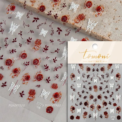 Sakura Pink Lip Print Rose Flower Butterfly Ice Cream Love Heart Bear Macaroon Balloon Candy Nail Art Stickers Manicure Decal