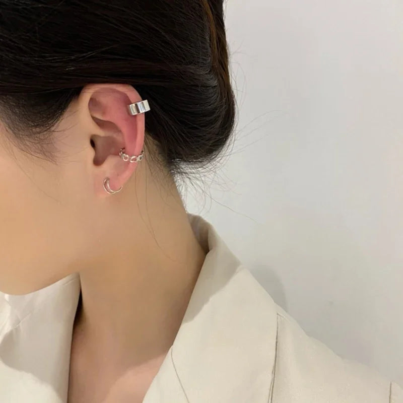 LATS Clips Earrings for Women Unisex Minimalist Fashion Cartilage Hoop Earings Set Ear Cuff Fake Piercing Clip on Ear Jewelry