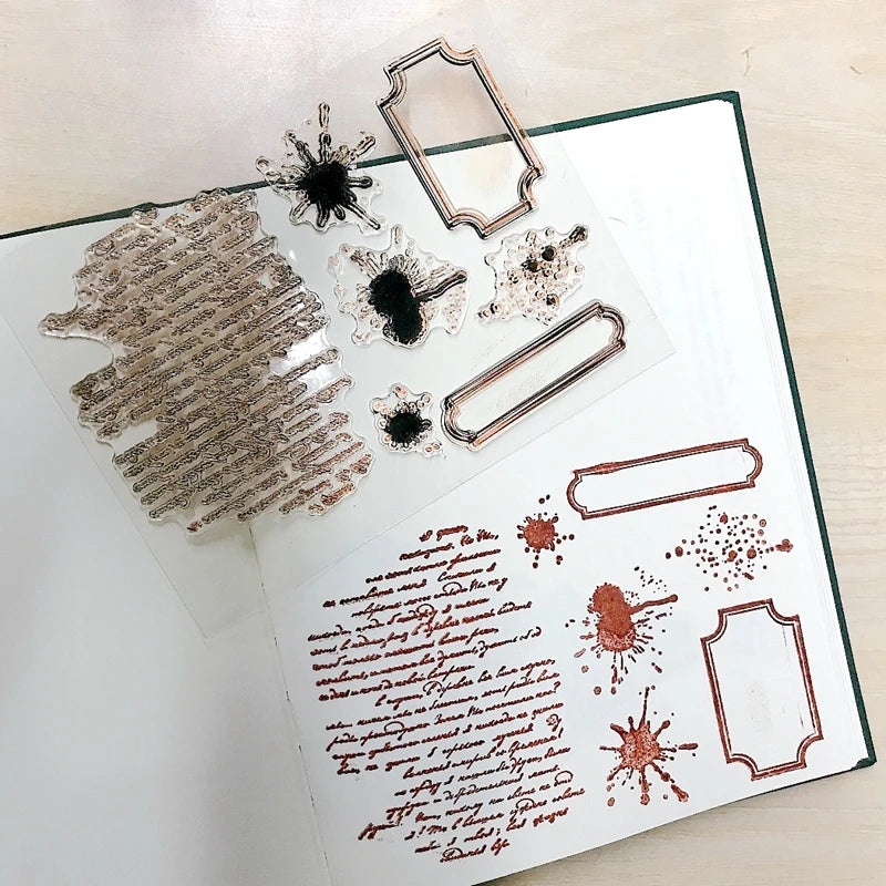 Handwriting Drop Ink Mark Art Scrapbooking Clear Stamps for Junk Journal Background Decoration Craft Supplies Paragraph Desig