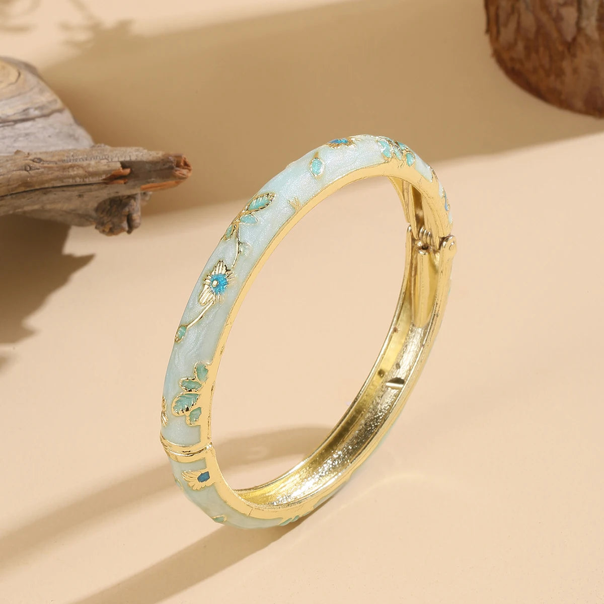 FTCY Vintage Bracelet For Women Small Flower Ethnic Style Cloisonne Bangles Women's Elegant Jewelry Gifts - Blue