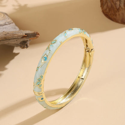 FTCY Vintage Bracelet For Women Small Flower Ethnic Style Cloisonne Bangles Women's Elegant Jewelry Gifts - Blue