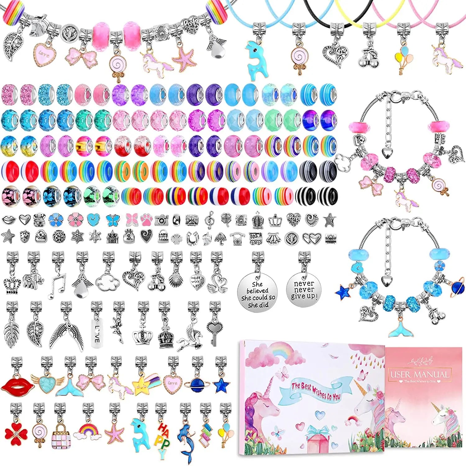 Charm Bracelet Making Kit DIY Jewelry Making Supplies Beads Unicorn Mermaid Crafts Handmade Gifts Set for Girls Teens Age