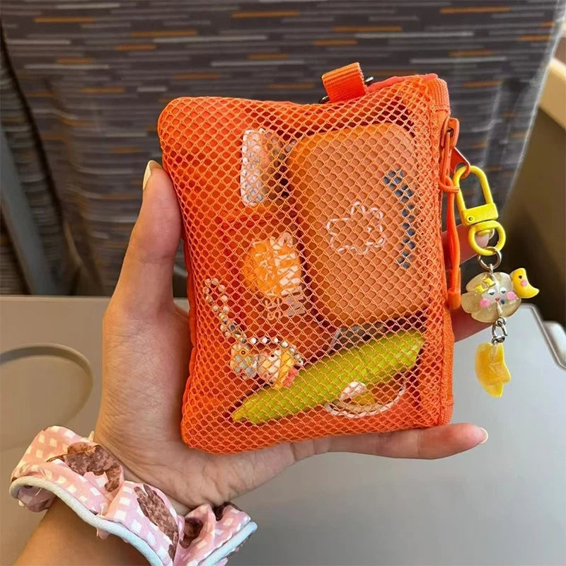 Travel Makeup Storage Bags New Mesh Coin Purse Simple Portable Mini Bag Multi-purpose Square Bag Double-layer Zipper Card Hol