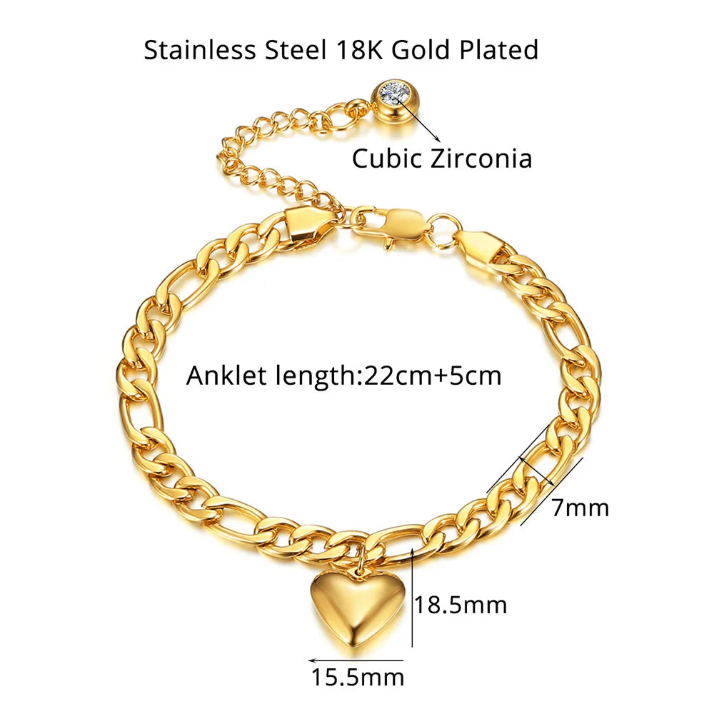 Anklet For Women Gold Color Stainless Steel Cuban Link Ankle Bracelets Summer 2024 Fashion Leg Chain Beach Foot Jewelry Anckl