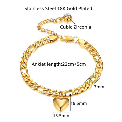 Anklet For Women Gold Color Stainless Steel Cuban Link Ankle Bracelets Summer 2024 Fashion Leg Chain Beach Foot Jewelry Anckl