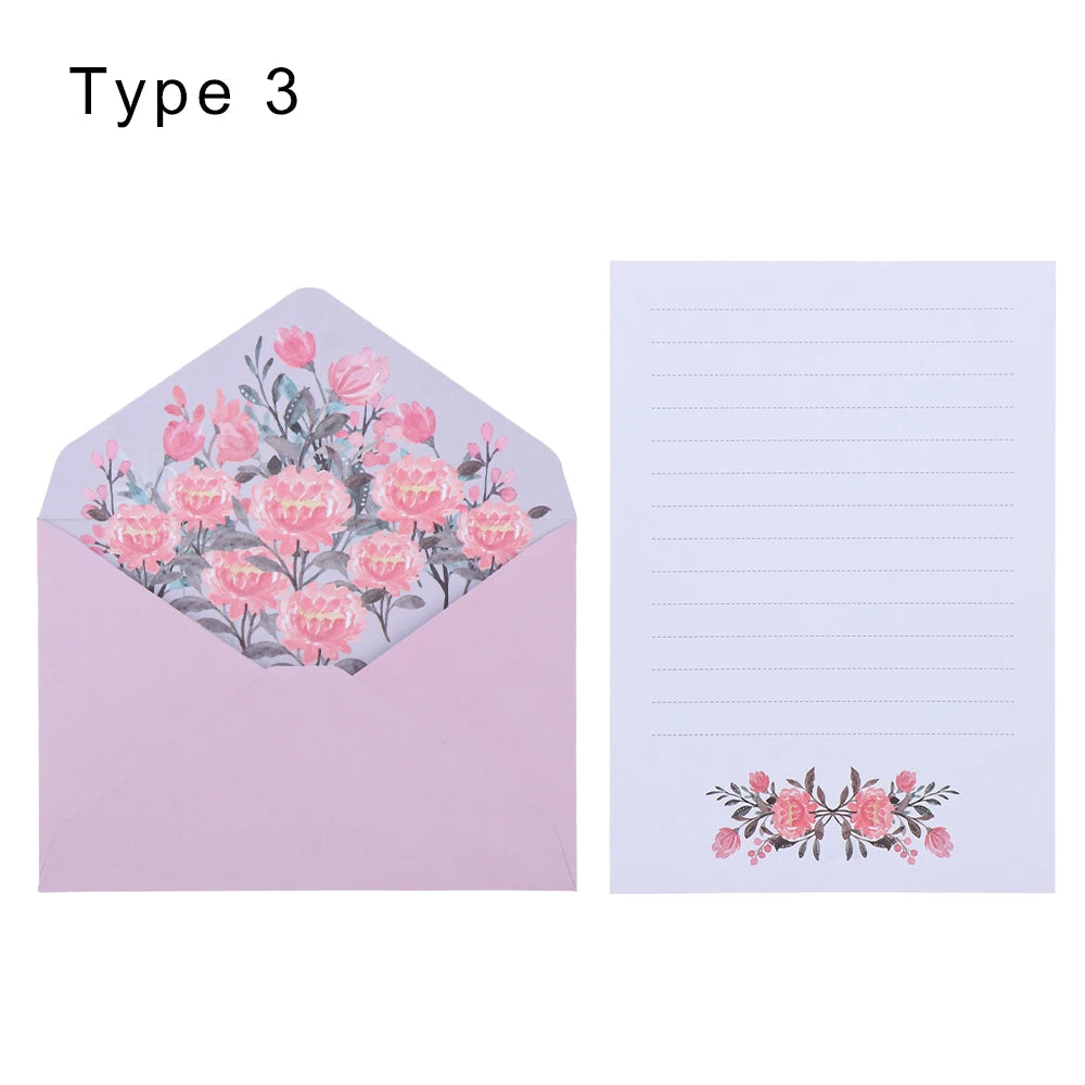 6Pcs Differrent Design Writing Paper With 3Pcs Envelopes Cartoon Pattern Vintage Floral Letter Stationery School Office Suppl