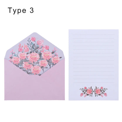 6Pcs Differrent Design Writing Paper With 3Pcs Envelopes Cartoon Pattern Vintage Floral Letter Stationery School Office Suppl