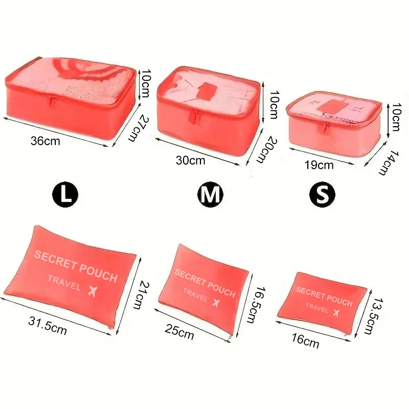 6 Pcs/Set Pink/Blue/Grey Travel Storage Bag Large Capacity Waterproof Luggage Clothing Underwear Storage with Zipper