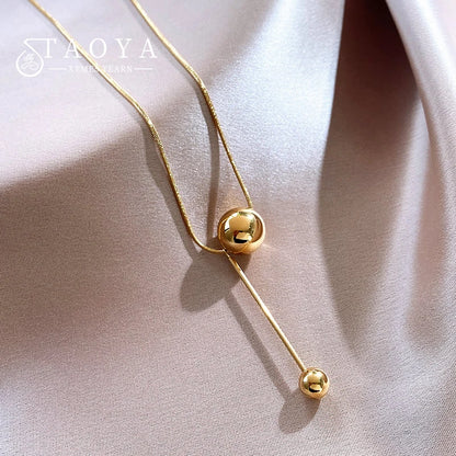 Stainless Steel Y‑Shape Lariat Necklace for Women Adjustable Ball Bead Snake Chain Gold Plated Tassel Neck Jewelry Daily Gift