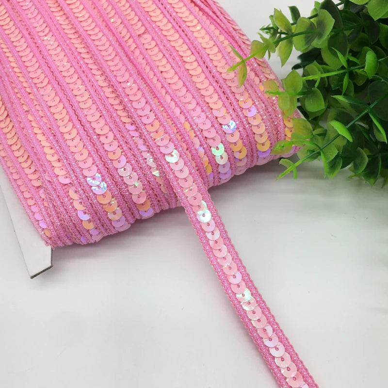 3 yards 13mm Sequins Ribbon Lace Trim Sequin Fabric For Dress Clothes Headdress Bridal Sewing Accessories DIY - Pink