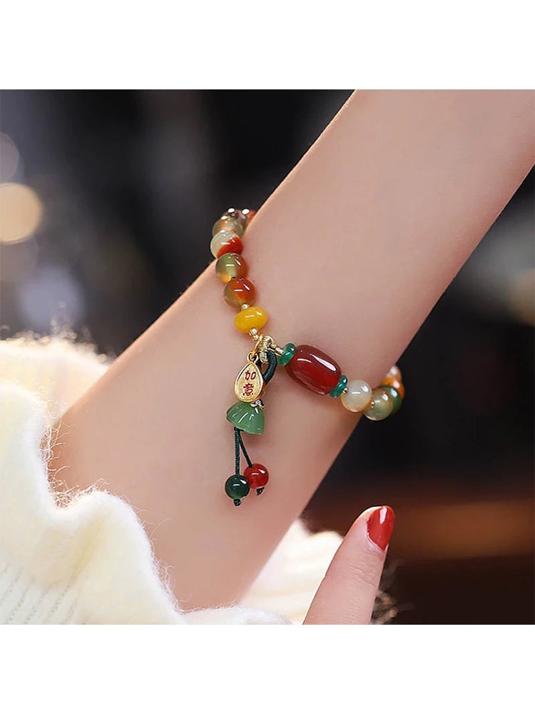 New Chinese Style Colorful Beaded Bracelet For Women Vintage Natural Stone Ethnic Handmade Chain Hand Rope Bracelet Jewelry G