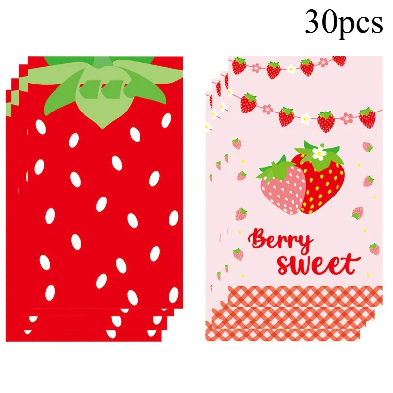 30pcs Strawberry Print Gift Bags Birthday Party Favor Bags Holiday Souvenir Bags
