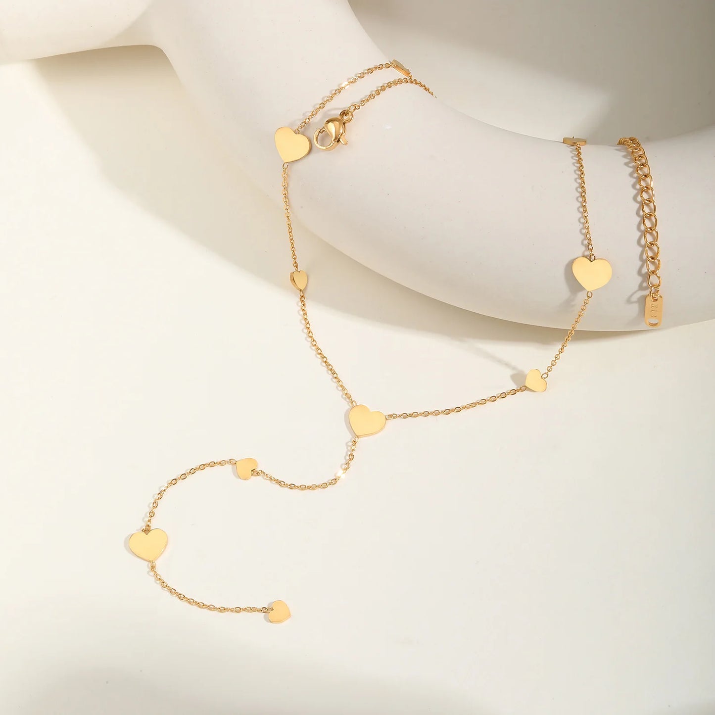 Heart Drop Lariat Chain Necklace For Women, Y Shape Long Chain Stainlss Steel 18K Gold Color Layered Jewelry