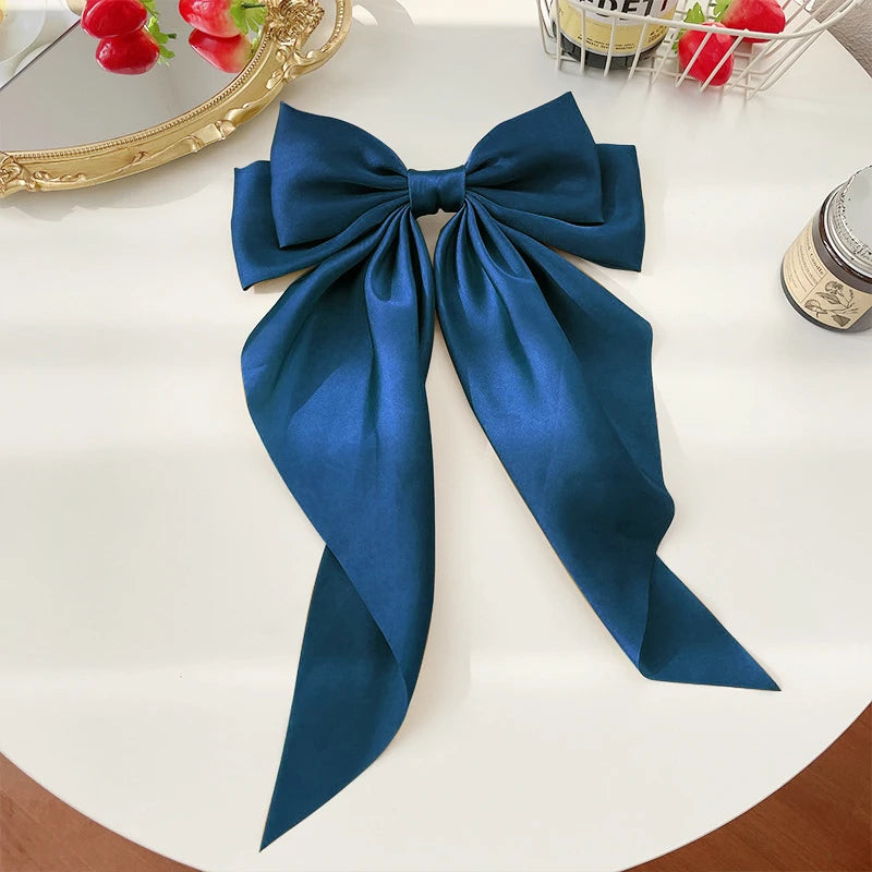 Bow Ribbon Hair Clip for Women Bowknot Barrettes Girls Solid Stain Spring Ponytail Clip Headband Hair Accessories Headwear Gi