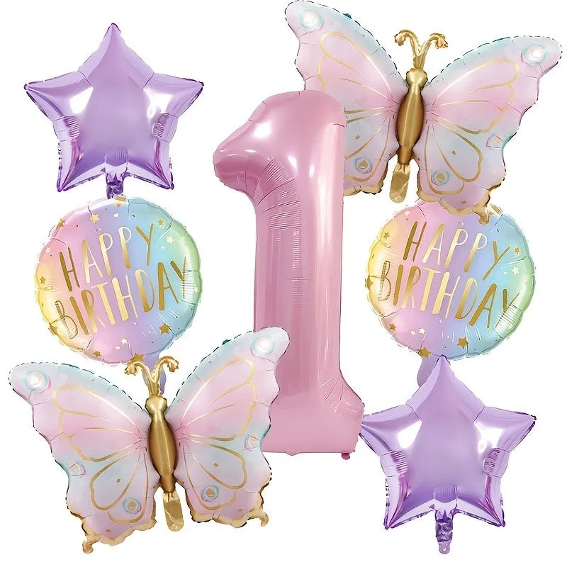 Birthday Decorations, Pink Butterfly Balloons Set, Custom Happy Birthday Banner, Personalized Party Decor, Whimsical Birthday