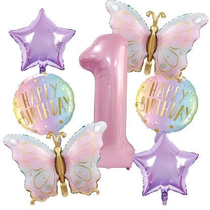 Birthday Decorations, Pink Butterfly Balloons Set, Custom Happy Birthday Banner, Personalized Party Decor, Whimsical Birthday