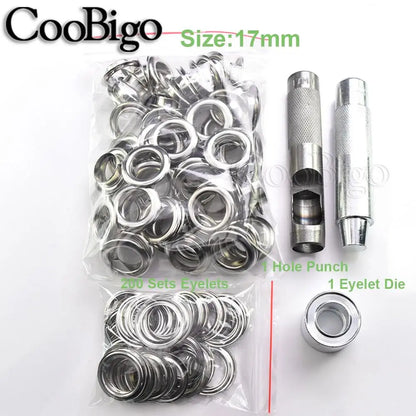 100sets Silver Metal Eyelets and Eyelet Punch Die Tool Set for Leathercraft Clothing Shoes Belt Bag Grommet Banner 2mm-17mm -