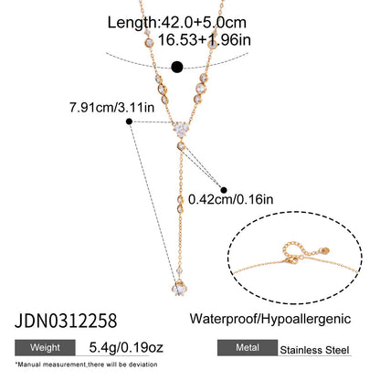 Ars Stainless Steel Y Necklace Dainty Lariat Drop Chain Necklaces Women's 18k Gold Plated Chain Necklace Multi Zirocn Necklac