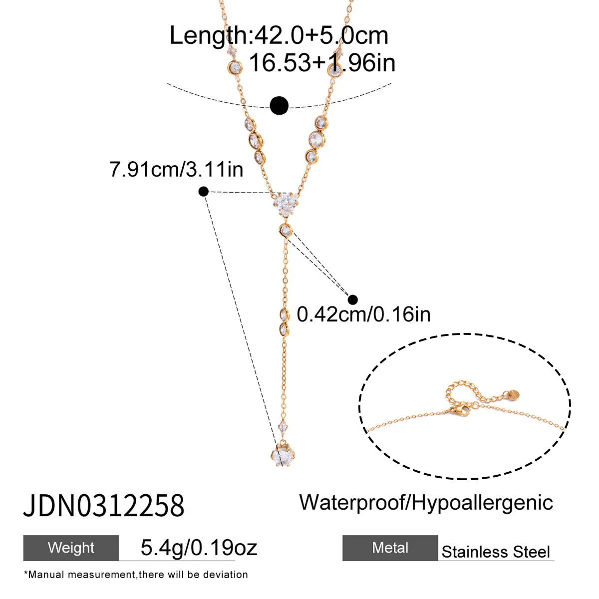 Ars Stainless Steel Y Necklace Dainty Lariat Drop Chain Necklaces Women's 18k Gold Plated Chain Necklace Multi Zirocn Necklac