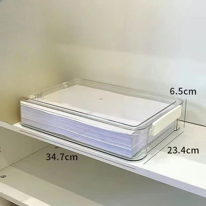 Acrylic Transparent Desktop Paper Storage Box A4 File Document Exam Paper Organizer Household Dust Proof Card Holder Case - L