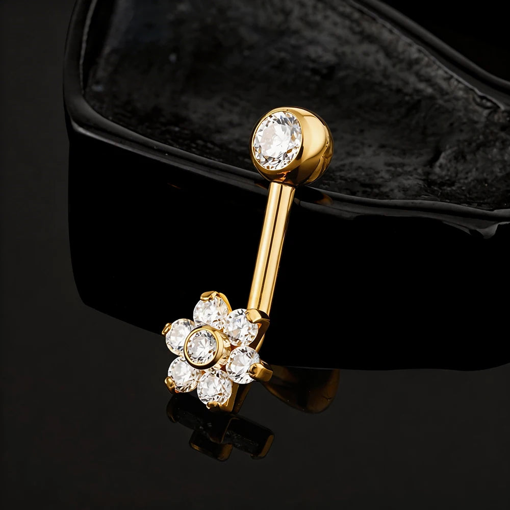 Right Grand ASTM F136 Titanium CZ Flower VCH Piercing 14G L-Bend Barbell Christina Piercing Jewelry