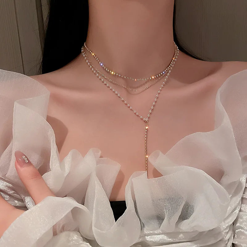 New Beads Women's Neck Chain Kpop Pearl Choker Necklace Gold Color Goth Chocker Jewelry On The Neck Pendant 2022 Collar For G