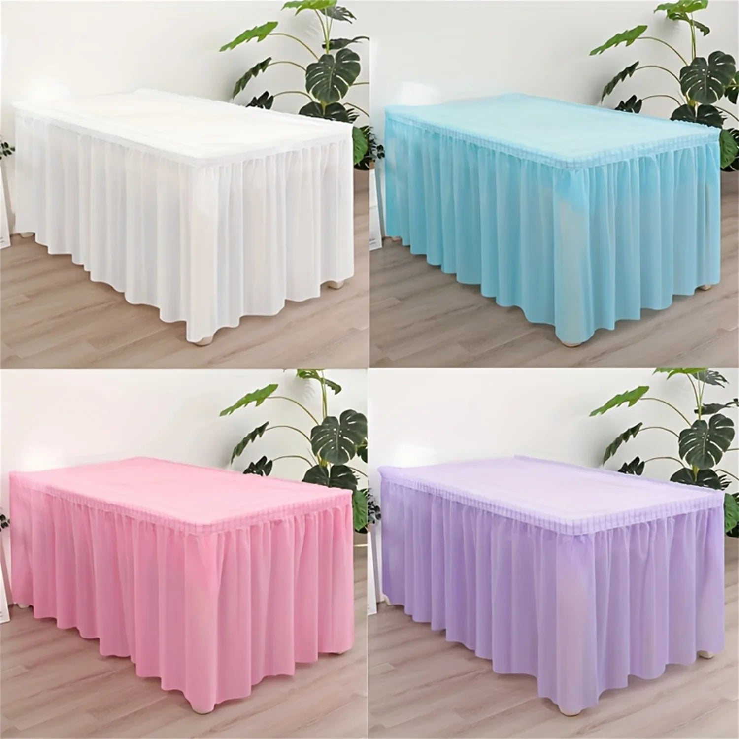 2pcs Tablecloth Set Disposable Solid Color Table Cover Table Skirts Rectangular Paper Table Covers With Long Skirting For Par