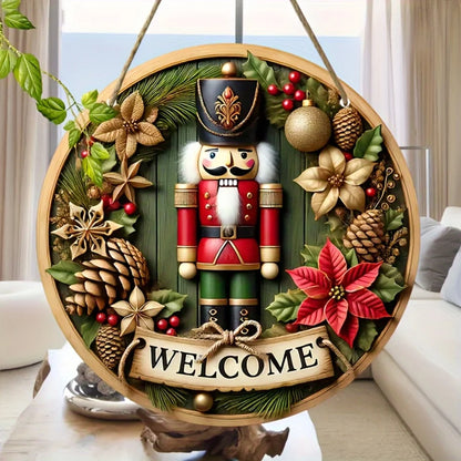 Vintage Christmas Nutcracker Decorative Wall Hanging Sign - Manufactured Wood Welcome Plaque with Nutcrackers Theme, Multipur