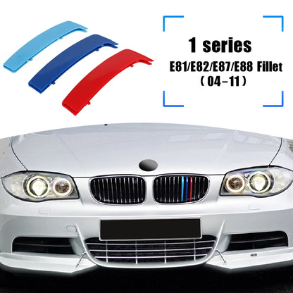 3PCS ABS Tri-colour Car Racing Grills Trim Strips For BMW 1 Series E81 E82 E87 E88 F20 F40 M-Power Styling Exterior Accessori