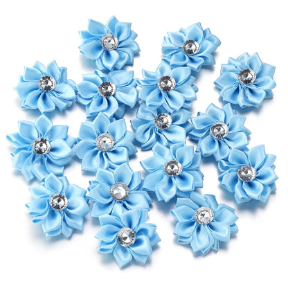 20pcs/lot 40mm Mini Inlaid Rhinestones Small Handmade DIY Satin Ribbon Flowers Head Decorate Clothing Supplies Accessories - 