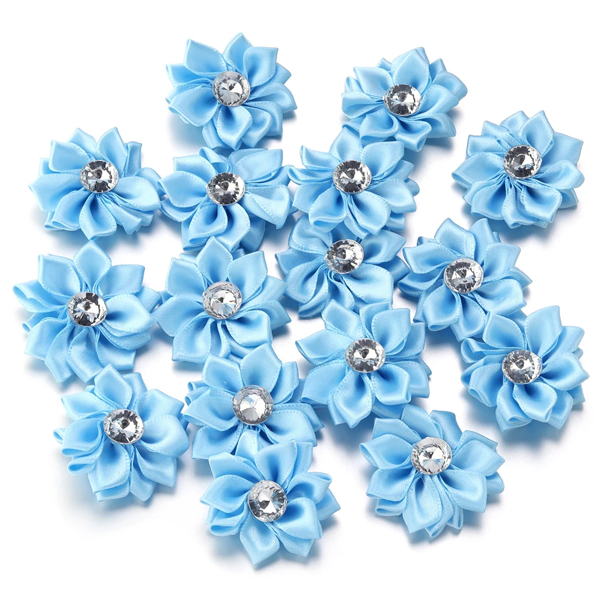 20pcs/lot 40mm Mini Inlaid Rhinestones Small Handmade DIY Satin Ribbon Flowers Head Decorate Clothing Supplies Accessories