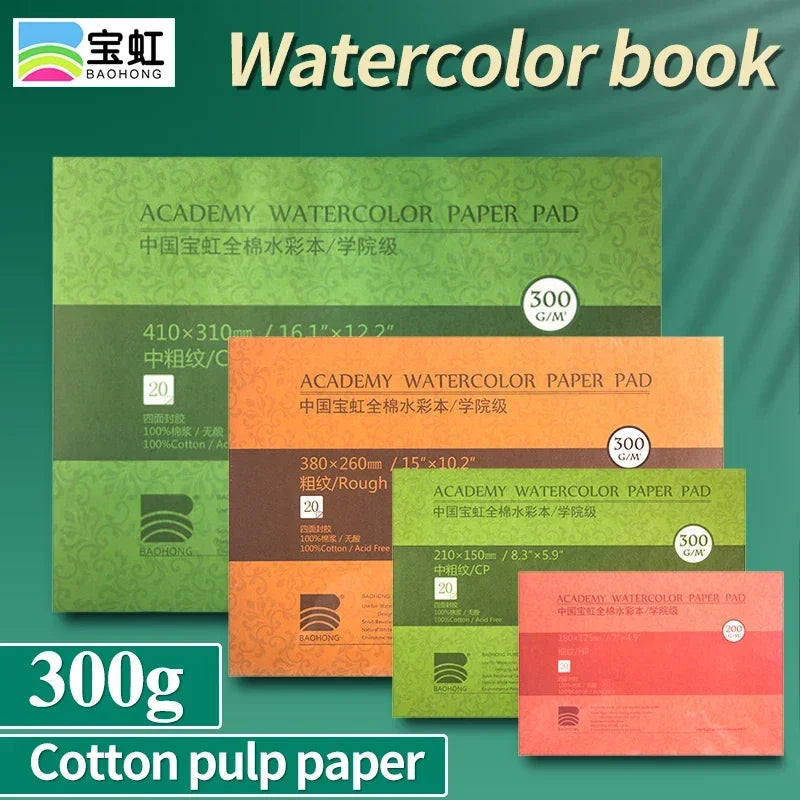 100% Cotton Watercolor Paper Sealing Pad 32K 16K 8K 20Sheets 300gsm/200gsm Water Color Drawing Painting Book Sketchbook Art S