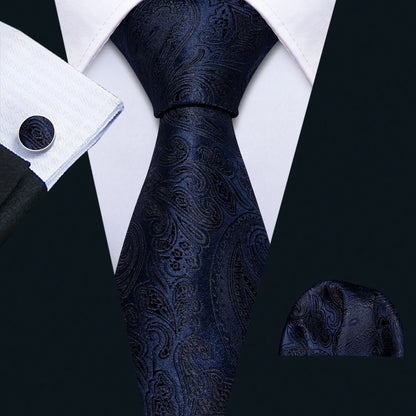 Men Tie Gold Navy Blue Striped Tie Barry.Wang 3.4" Jacquard Party Wedding Woven Fashion Designers Necktie For Men silk Busine